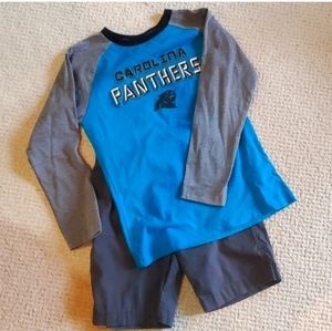 official NFL Carolina Panthers tee, and shorts